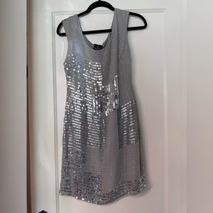 Adrianna Papell Silver Sequin Dress